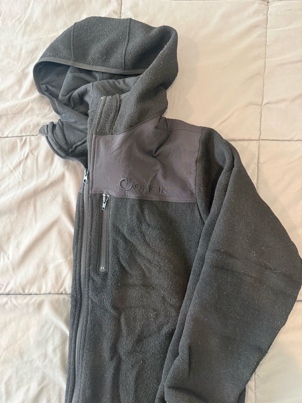 Origins Black Hooded Lightweight Fleece Jacket